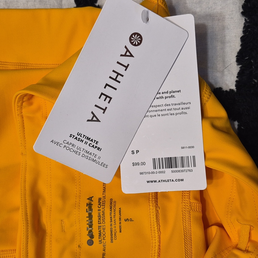 NWT Athleta Radiant Sunrise Yellow Ultimate Stash II Capri Legging Wicking - Picture 8 of 10